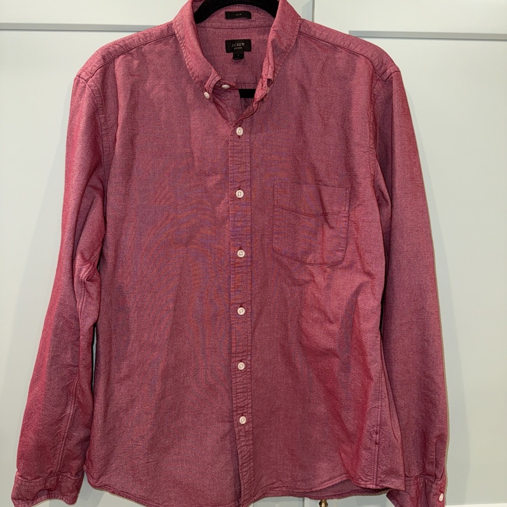 J Crew Oxford Slim Button Down Shirt‎ Men's Size Large Red Heather Cotton L/S